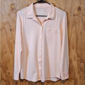 L.L. Bean Shirt Women's Medium Light Peach Classic Preppy Basic Everyday Retro